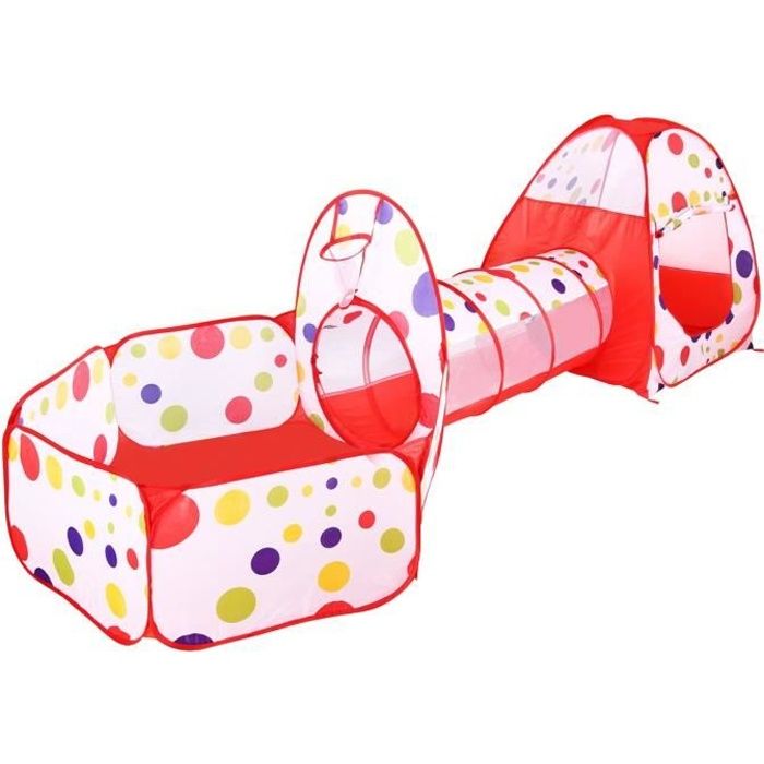 Tente de Jeu pour Enfants - Piscine à boules - Tunnel - Rouge - Polyester + fils