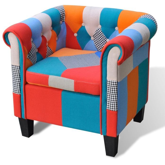Fauteuil chaise siege lounge design club sofa salon avec de patchwork tissu
