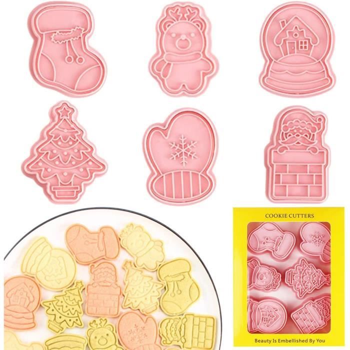 Moules à Biscuits Noël – 8 Pièces 3D – Formes Père Noël, Sapin, Renne – En Plastique Alimentaire Réutilisable