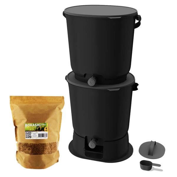 Bokashi Organko Essentiel Noir composteur Organique avec compacteur et  activateur de Fermentation 1kg