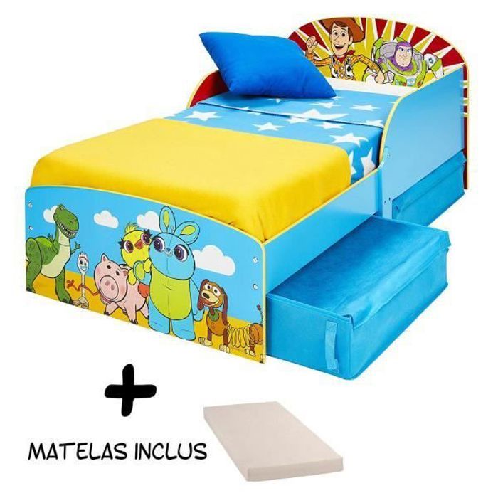 lit enfant avec rangement disney toy story + matelas - coloris : bleuattention : les dimensions du couchage sont de 140x70 cm (tail