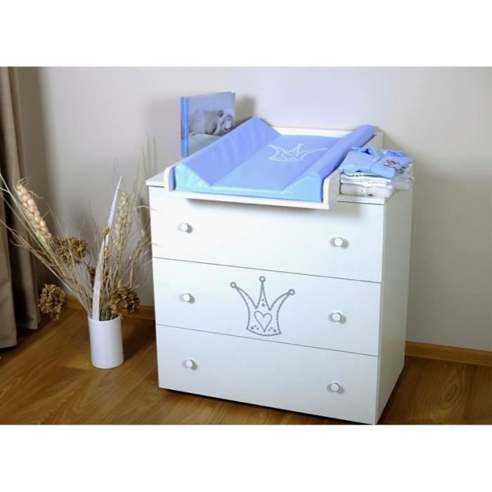 Commode A Langer Bebe Enfant Table A Langer Matelas A Langer Amovible 3 Tiroirs Couronne Bleu Prince Cdiscount Puericulture Eveil Bebe