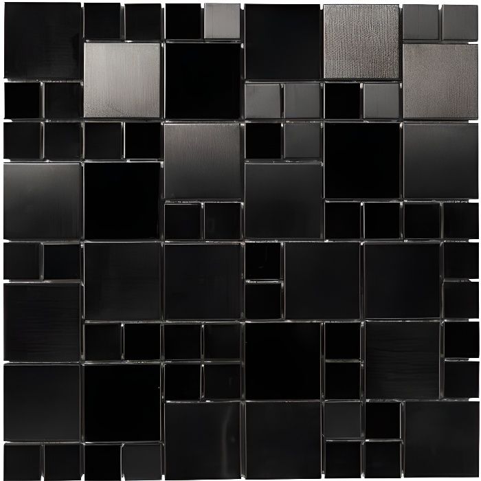 MOSAÏQUE CARREAUX CARRELAGE SUR FILET EN VERRE NOIR GRIS 30 x 30 CM ...