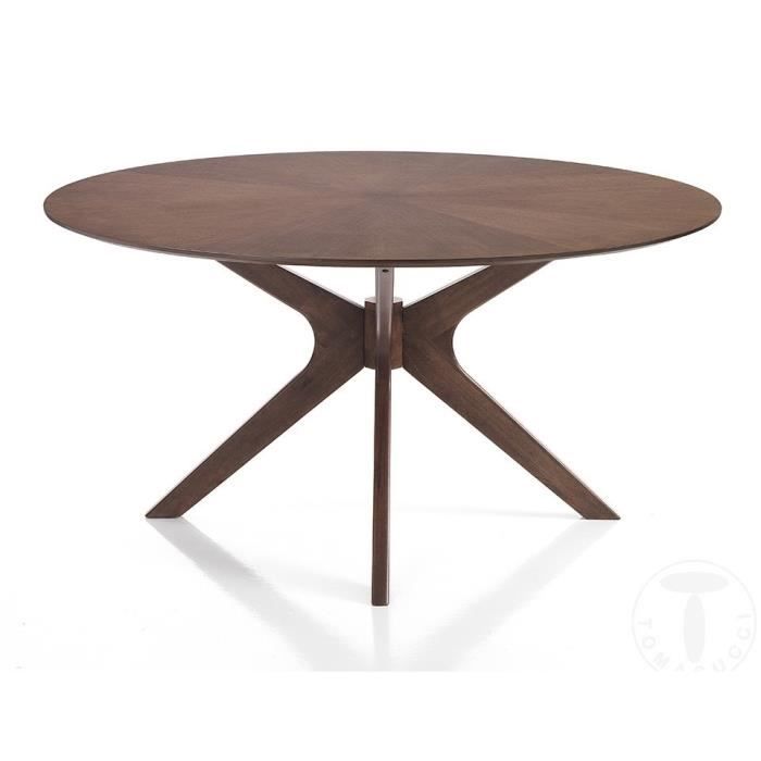 Table rond en bois massif et bois MDF noyer Tahina D 137 cm - Cdiscount ...
