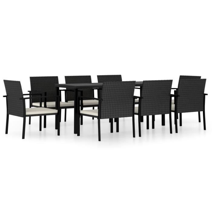 Qualité luxe© | Mobilier à dîner de jardin & Ensemble de 1 table avec 8 chaises & Résine tressée Noir |622205