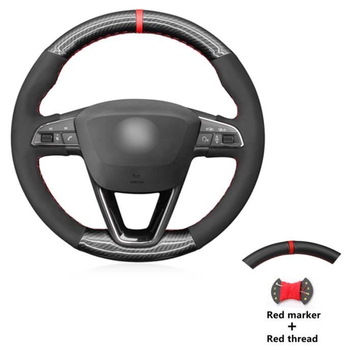 Couvre volant,Housse de volant de voiture en daim noir,en Fiber de  carbone,pour Seat Leon 5F Mk3 2013 – 2020 - Red Marker Thread - Cdiscount  Auto