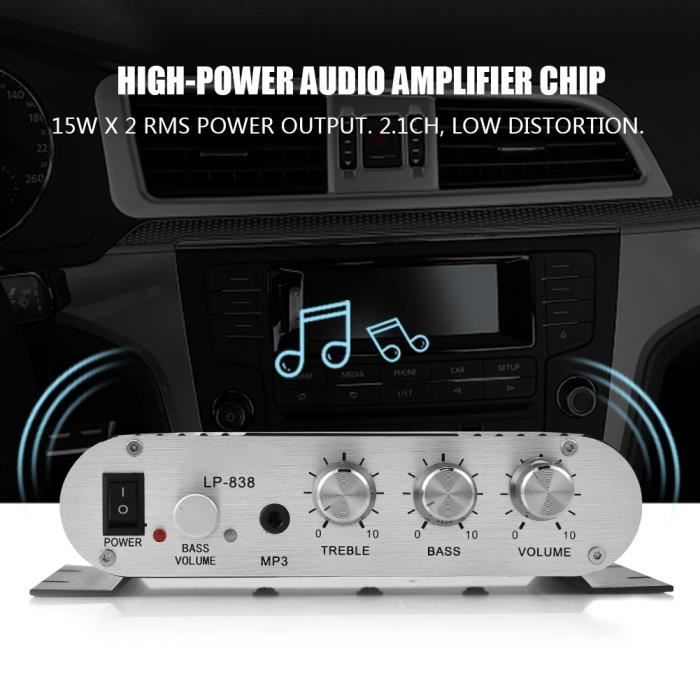 Amplificateur Audio Stéréo 2x20W - Classe D - Pour Voiture, Moto, PC - Contrôles Basses/aigus - 8