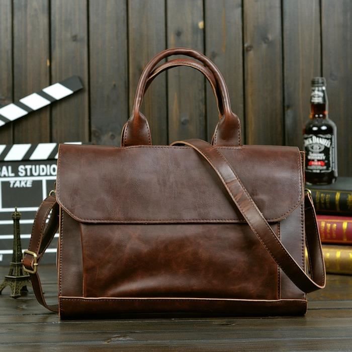 Marron Porte documents en cuir pour hommes sac main de marque