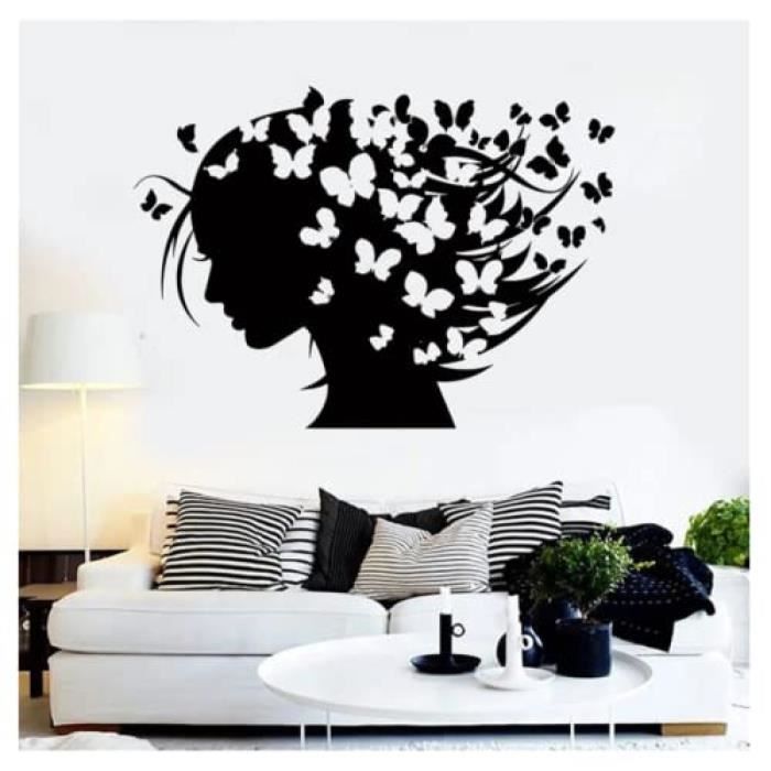 Yaonuli Salon De Coiffure Stickers Muraux Autocollants En Vinyle Fille Salon De Beaute Coiffeur Decoration Murale Amovible Salon De Coiffure Decoration 55x102 Cm