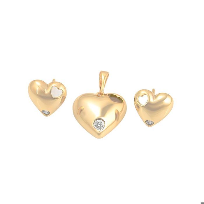 Parure De Bijoux Enfant Pucca – Boucles D'oreilles Et Pendentif – Plaqué Or – Neuf