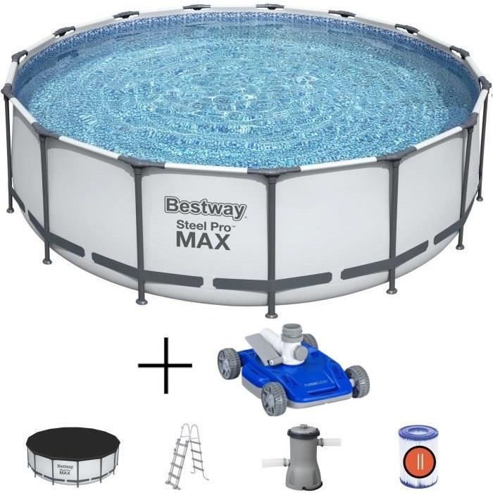 Kit Piscine hors sol tubulaire BESTWAY Steel Pro Max - 457 x 122 cm + Robot nettoyeur automatique