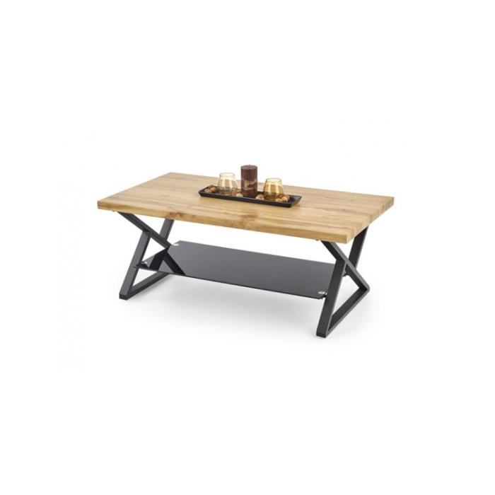 table basse rectangulaire 110 cm x 60 cm x 45 cm - chêne naturel/noir