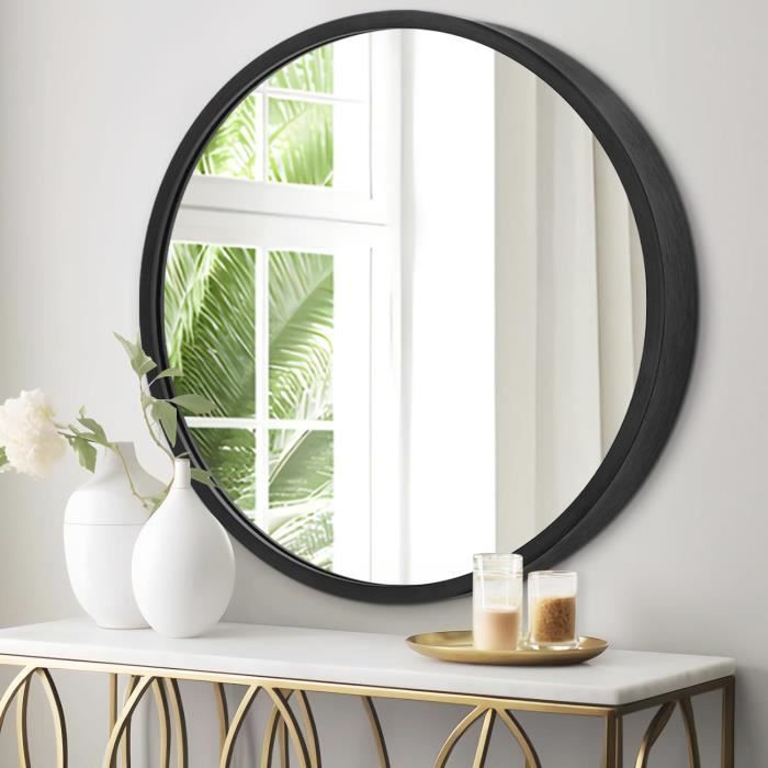 Miroir Rond De 80 Cm, Miroir Rond Avec Cadre En Métal Noir Pour Mur, Miroir De Salle De Bain Pour Décoration Murale, Miroir Mural Rond Pour Entrée
