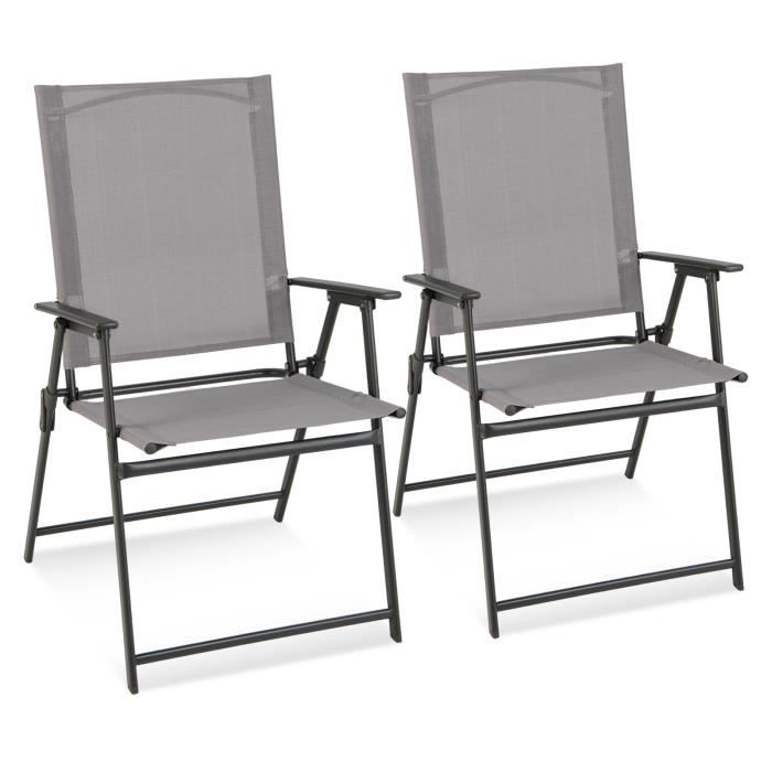 COSTWAY Lot de 2 Chaises de Jardin Pliantes en Textilène & Métal Charge 150 kg Fauteuil de Jardin avec Verrouillage de Sécurité