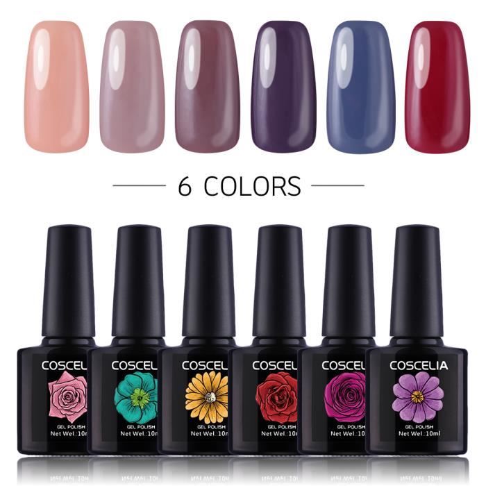 Set De 6 Flacons Vernis à Ongles Semi Permanent Couleurs 10 Ml Nail Art Polish Manucure 12