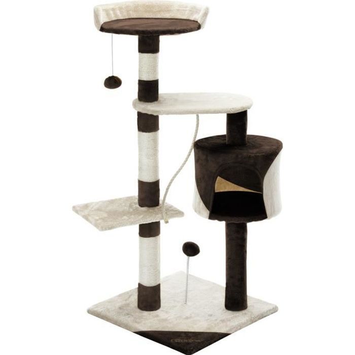 Meilleurs prix pour CADOCA Arbre à Chat Beige/Brun 112 cm tour poteaux en sisal à gratter 3 plateformes panoramiques grotte balles de jeu