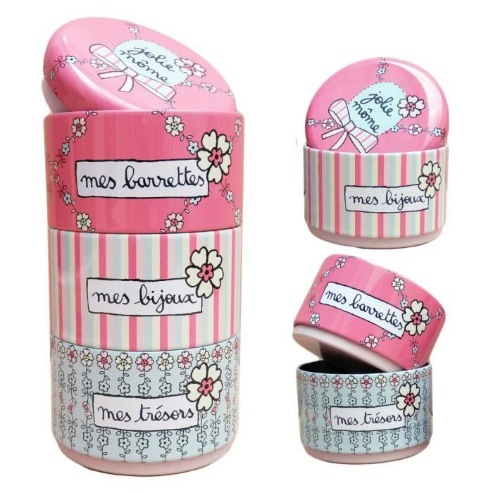 Set de 3 Boites Empilables Beauté JOLIE MÔME en Métal Lot Rangement