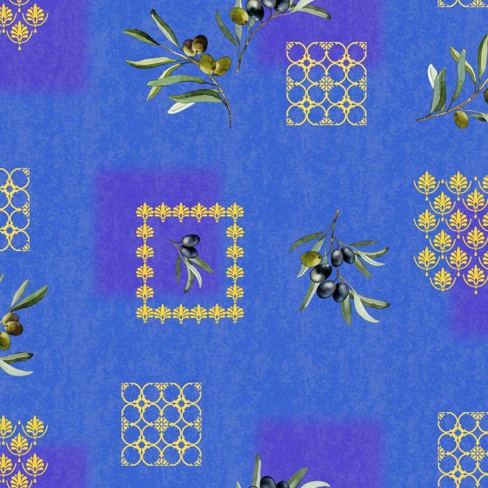 Nappe toile cirée rectangulaire - 140 x 300 cm - Olives et motifs graphiques - Gris