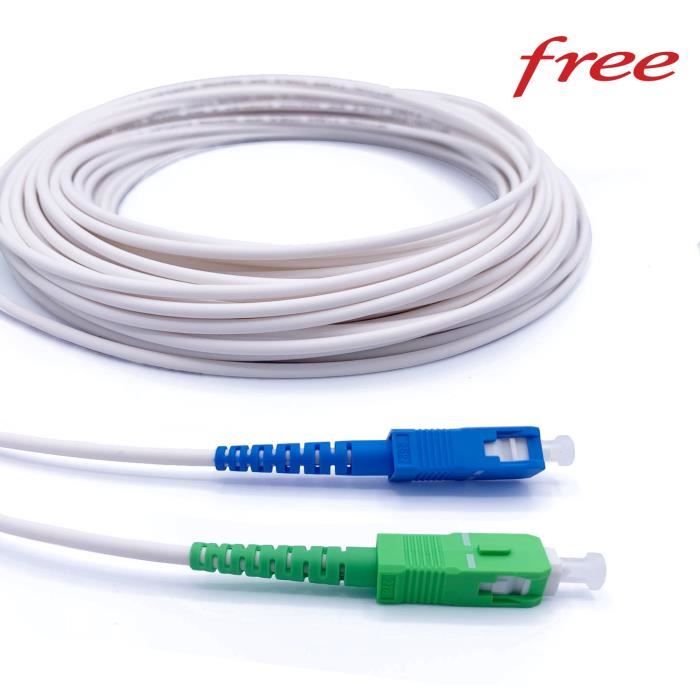 Elfcam 2 Mètres Câble à Fibre Optique (jarretière Optique) pour Freebox (SC-APC - SC-UPC), Blanc-Vert