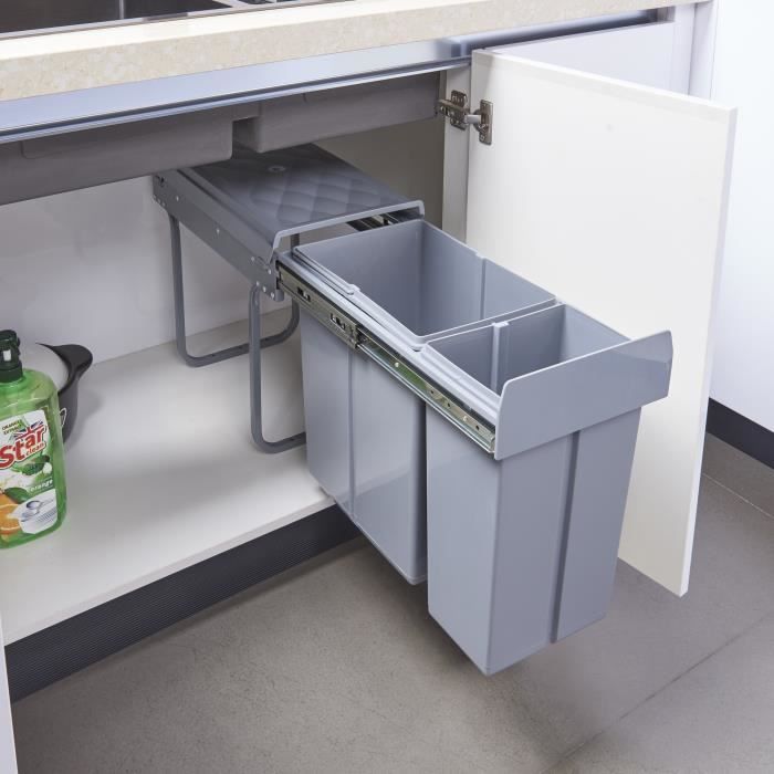 Poubelle encastrable Froland 1 x 10 + 1 x 20 litres 48 x 26 x 42 cm gris