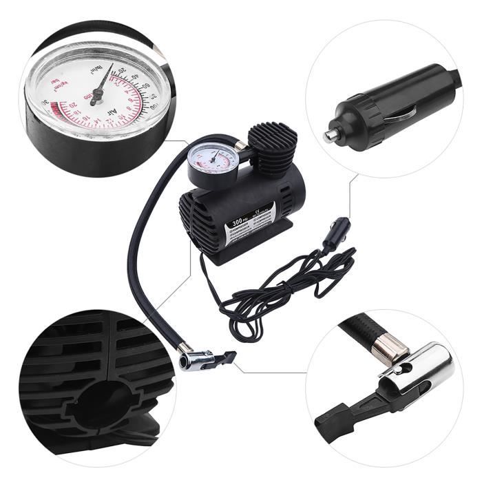 Mini Compresseur Air Portable 12V 300 PSI | Pompe à Pneus Pour Voiture, Moto, Ballons, Avec Manomètre Précis