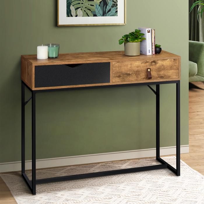 IDMARKET Console 2 tiroirs CHICAGO design industriel