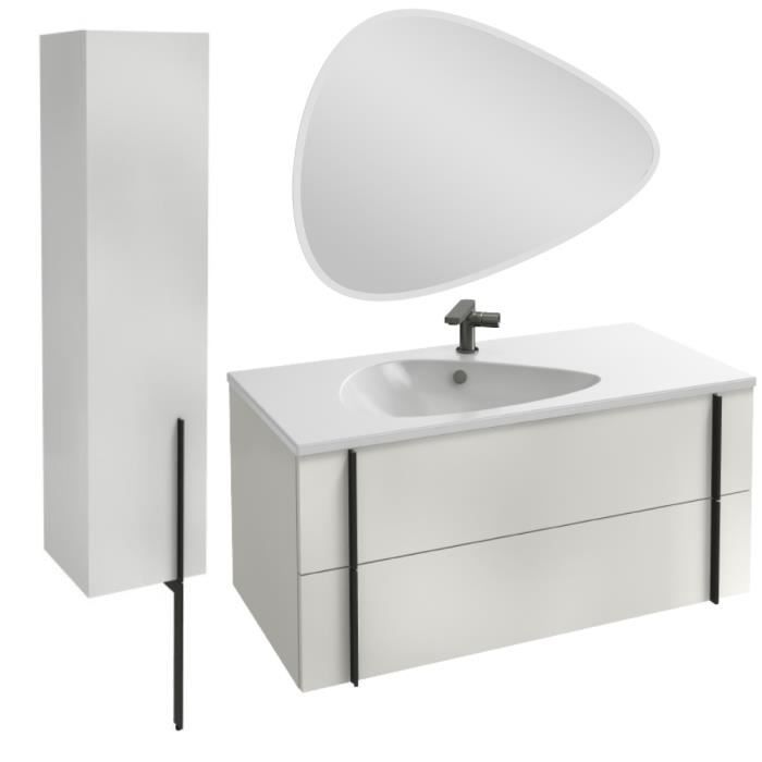 meuble lavabo simple vasque 100 cm jacob delafon nouvelle vague blanc brillant + colonne de salle de bain version gauche + miroir