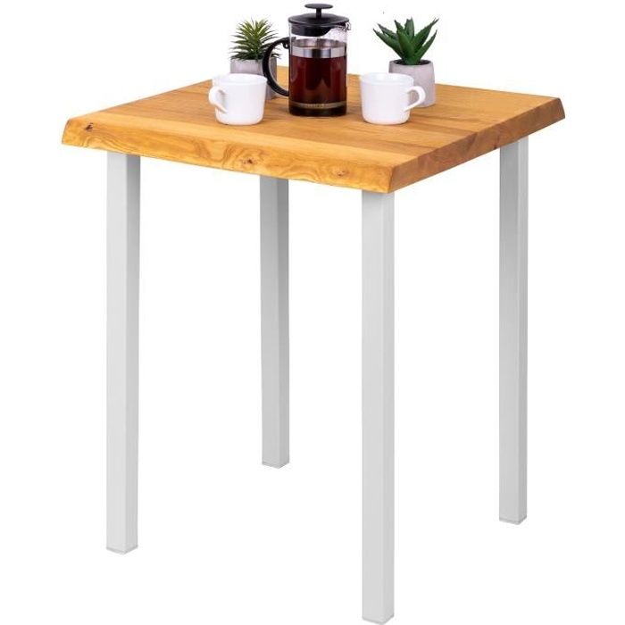 lamo manufaktur table de bar cuisine - table haute industrielle - table haute en bois - 60x60x76 cm - blanc - classic - rustique