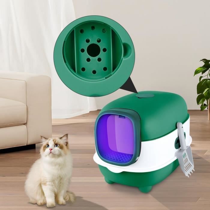 Comparer les prix de MENGDA Bac Litière Chat- Stérilisation et Désodorisation aux Ultraviolets -Filtre Charbon de Bambou Anti-Odeurs-Vert -40*39*56cm