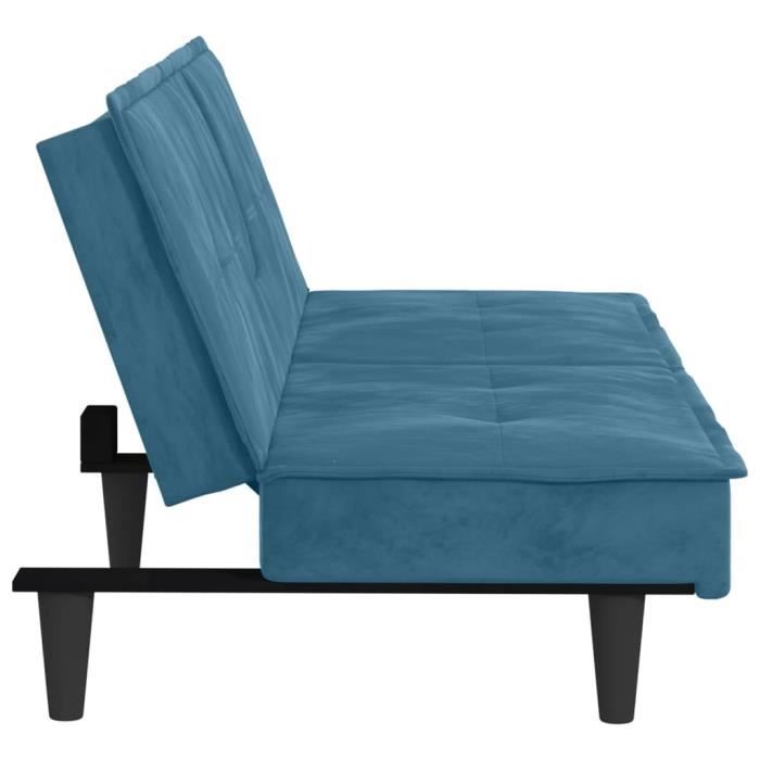 Canapé-lit avec porte-gobelets bleu velours Mothinessto LY3393