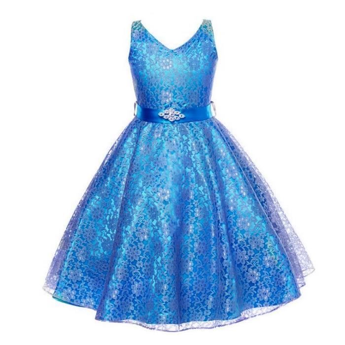 Robe De Fete Tulle Dentelle Robe De Soiree Enfants Fille Princesse Costume Robe De Mariee Bleu Tu Achat Vente Robe De Mariee Cdiscount