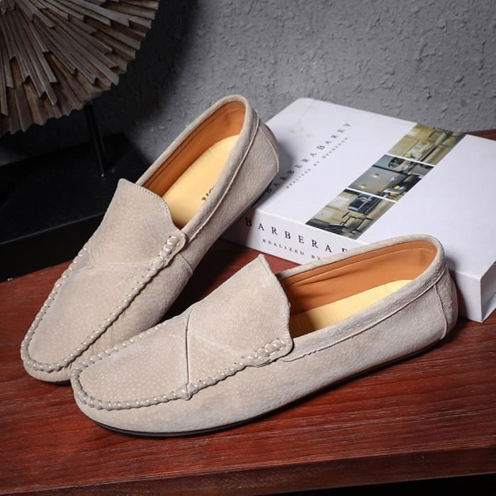 Mocassins Hommes Cuir ultra Comfort 38 48 Grande taille Marque Loafer Respirant Beige