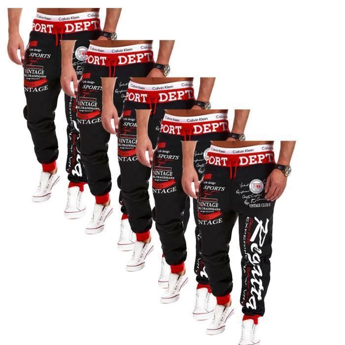 Lot de 5 Pantalon de jogging Hommes sport de marque luxe de imprimé et baggy JM014G2 NoirRouge