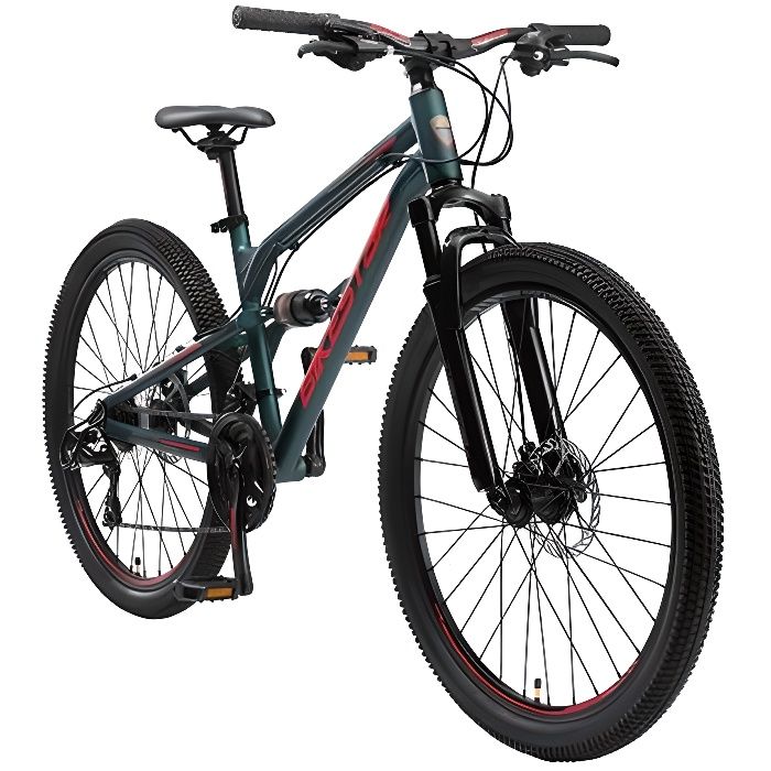 Vélo tout terrain tout suspendu - BIKESTAR - 26 pouces - 21 vitesses Shimano - Freins Disque - Vert