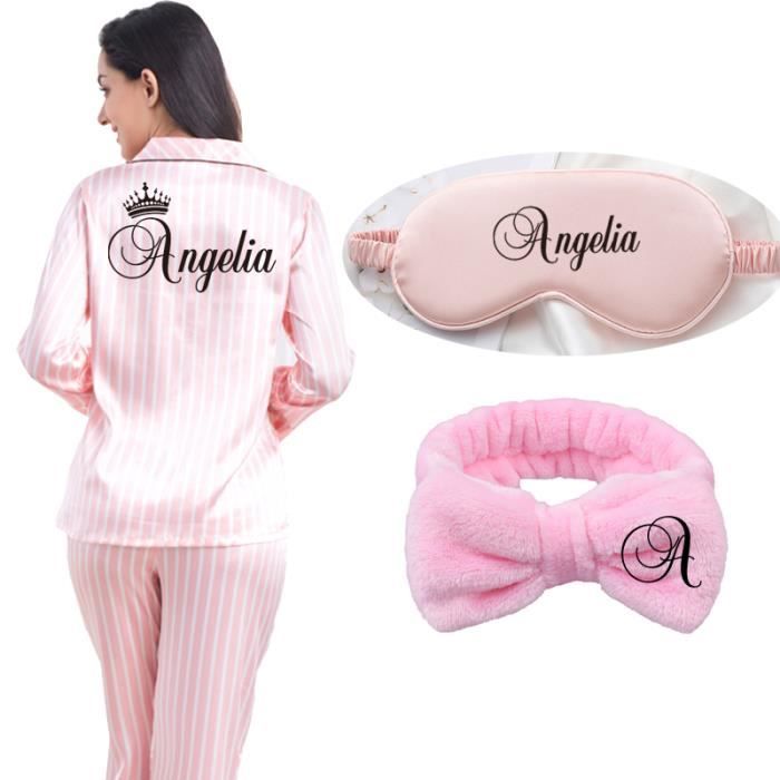 Pyjamas en soie pour femmes Pyjama en Satin et fausse soie pour femmes ensemble de 2 pieces avec nom personnalise vetements de nu Pajamas hairband ma Cdiscount Pret a Porter