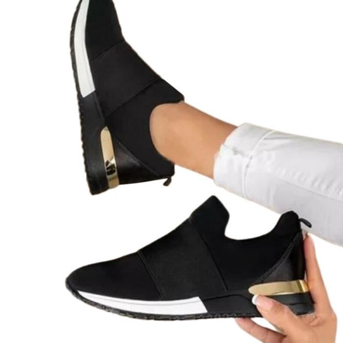 Noir - Baskets en tricot de mode pour femmes à talons bas chaussures mode  de sport de couleur pure Noir - Cdiscount Chaussures