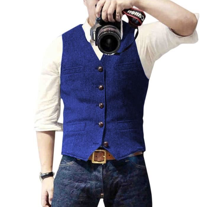 Gilet homme marque de luxe col V mariage gilet habille gilet bleu Bleu Cdiscount Pret a Porter