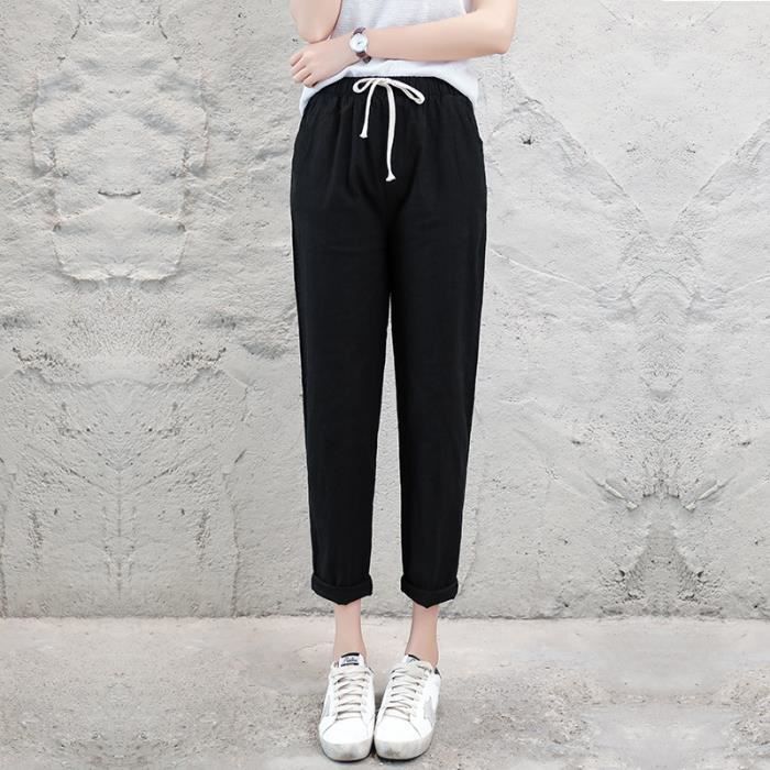 Pantalon Femme - Coton et lin - Slim - Noir