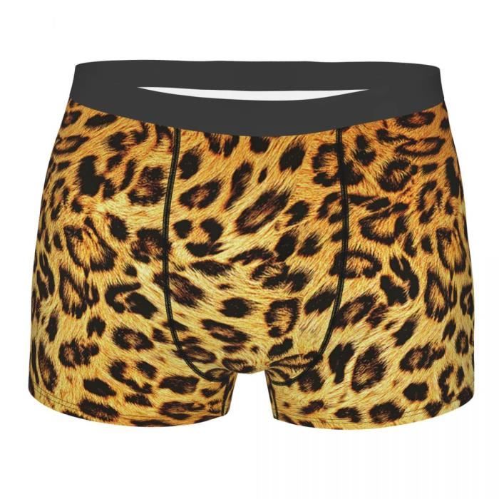 Boxer Homme Léopard Marron - 95% Polyester 5% élasthanne, Ceinture élastique, Tailles S à XXL