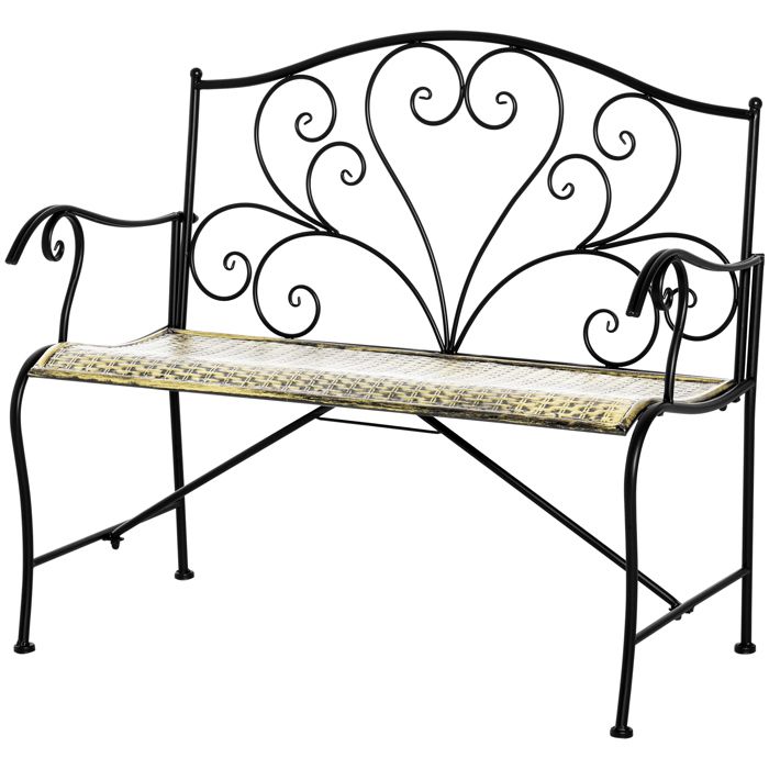 Outsunny - banc 2 places - Métal - 100x50x88cm - Noir