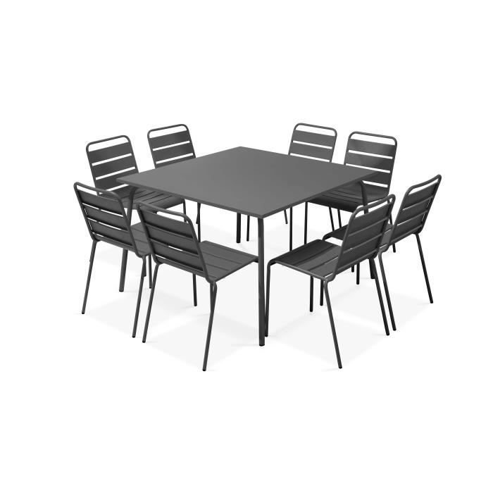 Ensemble table de jardin et 6 fauteuils - Acier - Palavas - Gris