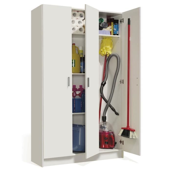 Armoire rangement nettoyage 3 portes en mélamine coloris blanc - Hauteur 180 x longueur 108 8 x Profondeur 37 cm Armoire rangement nettoyage 3 portes en mélamine coloris blanc - Hauteur 180 x longueur 108 8 x Profondeur 37 cm
