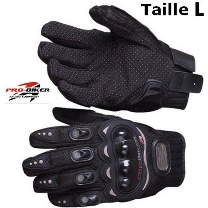 Paire de Gants Moto - Taille L 9,5 cm - Noir - Marque PRO-BIKER