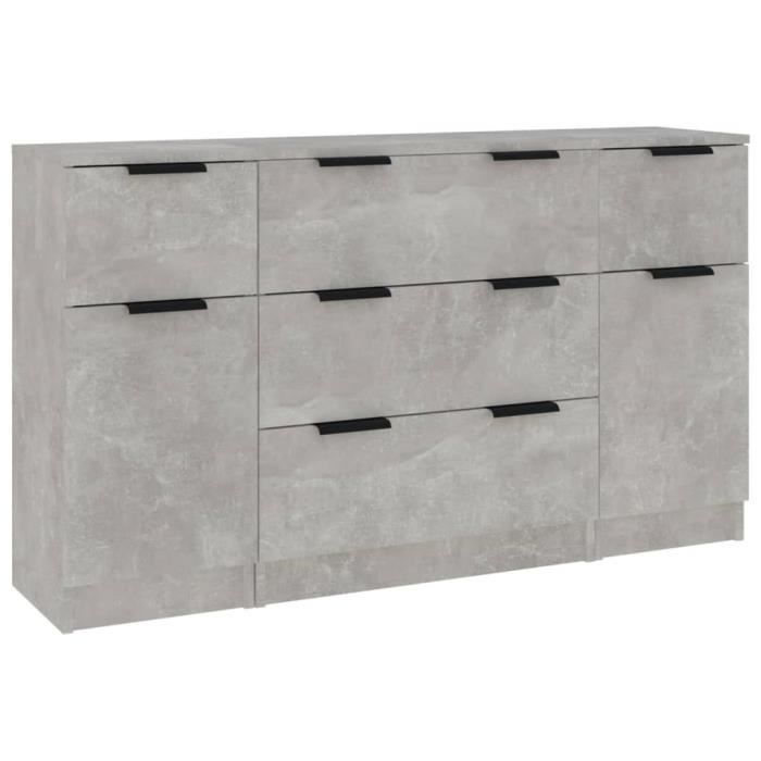 Ensemble de buffets - SALALIS - DP24559 - Gris béton - Bois dingénierie - 3 pièces