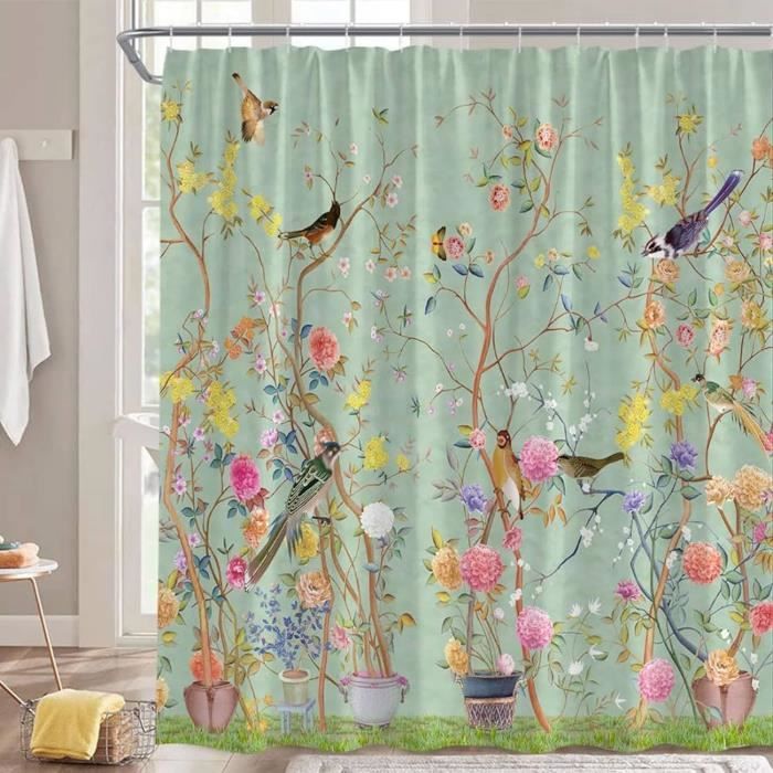 BEBUSINGOTO Rideaux De Douche, Tissu Rideau De Douche Fleurs Et Plantes Blanc Rideau De Douche Pour Maison Hotel Lavable En Machine Rideau Etanche Salle De Bain Douche Curtai 87206661