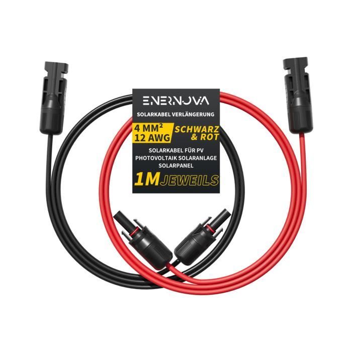 Câble Solaire 6 Mm² / 4 Mm² Rouge + Noir – Rallonge Panneau Solaire 1 à 30 M, Connecteurs MC4 IP67 Étanche