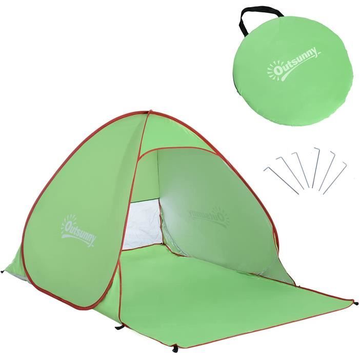 Tente De Plage Automatique Pop-up - Grande, Poches De Rangement - Pour Sable, Camping - Polyester