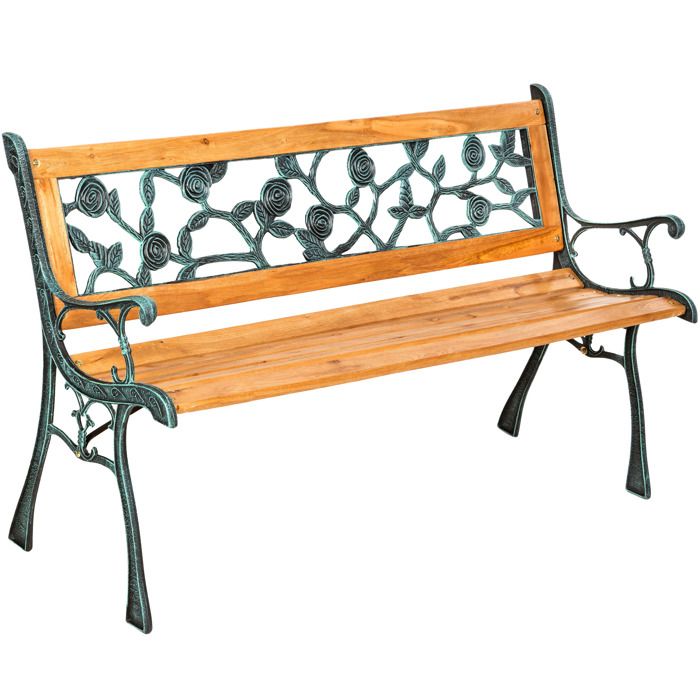 Tectake Banc De Jardin En Bois Et Fonte 124 Cm X 52 Cm X 74 Cm