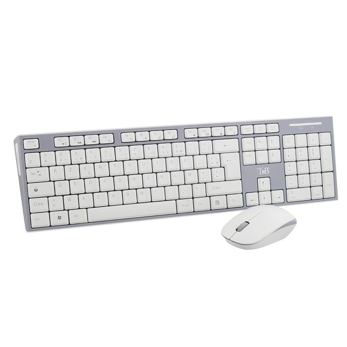 T’nB – Clavier et Souris Sans Fil Clavier AZERTY Français Confortable Et Silencieux Raccourcis Multimédia Windows/Linux – Blanc