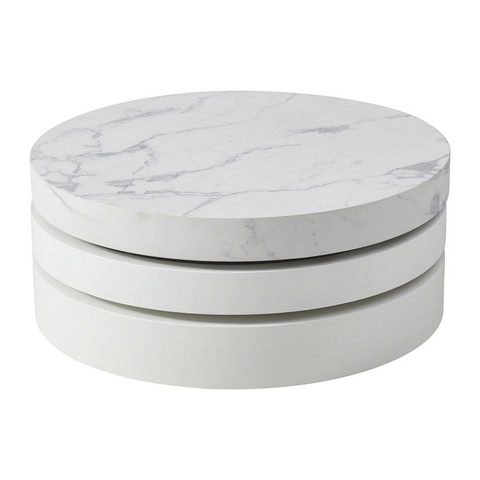Table basse pivotante ronde avec 1 niche en MDF - Effet marbre blanc et blanc laqué - JANITA